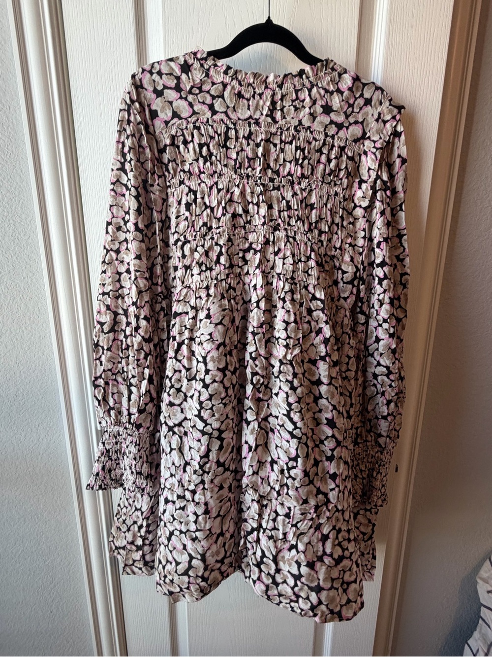 Smocked Floral Long-Sleeve women’s ' Dress in Pink and Black